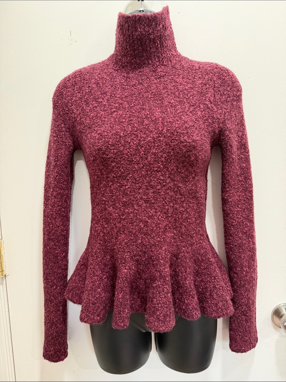 Moda International Burgundy Turtleneck Peplum Sweater